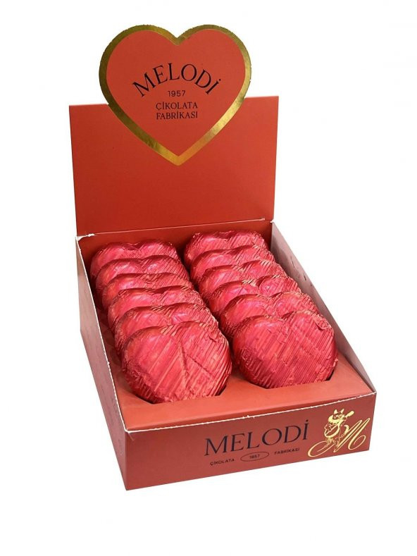 Melodi Çikolata Yaldızlı Kırmızı Kalp Çikolata 30g 12 Adet ürün görseli 1