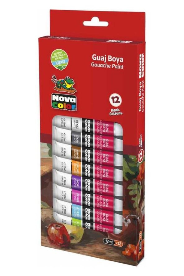 Guaj Boya 12 Renk x 12 Ml Su Bazlı Tüp 1 Paket Novacolor Guaj Boya Seti Tüp İçerisinde 12 li Okul Hobi ürün görseli 1