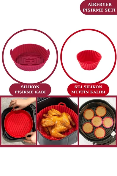 Onikiden Airfryer Silikon Pişirme Kabı ve 6’lı Kek Muffin Kalıbı Set- Tüm Hava Fritözleriyle Uyumlu ürün görseli 1