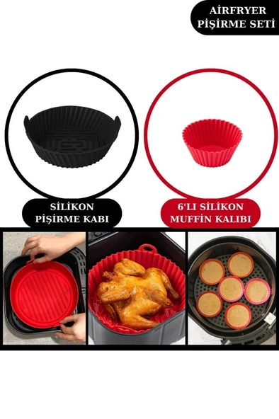 Onikiden Airfryer Silikon Pişirme Kabı ve 6’lı Kek Muffin Kalıbı Set- Tüm Hava Fritözleriyle Uyumlu ürün görseli 1