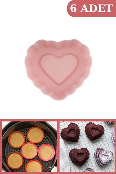 Onikiden Airfryer Silikon Kalp Muffin Kek Kalıbı 6’lı- Tüm Hava Fritözleriyle Uyumlu Sl11 ürün görseli 1