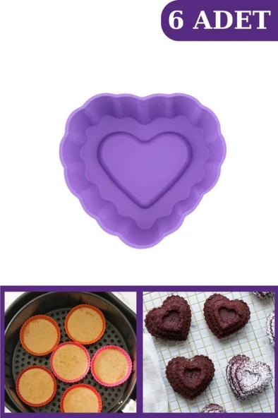 Onikiden Airfryer Silikon Kalp Muffin Kek Kalıbı 6’lı- Tüm Hava Fritözleriyle Uyumlu Sl11 ürün görseli 1
