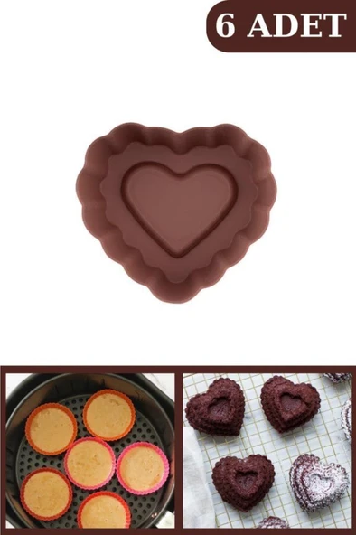 Onikiden Airfryer Silikon Kalp Muffin Kek Kalıbı 6’lı- Tüm Hava Fritözleriyle Uyumlu Sl11 ürün görseli 1