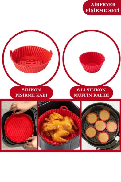 Onikiden Airfryer Silikon Pişirme Kabı ve 6’lı Kek Muffin Kalıbı Set- Tüm Hava Fritözleriyle Uyumlu ürün görseli 1