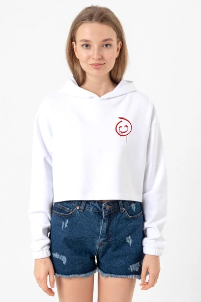 The Mentalist Red John Pocket Beyaz Optik Kadın Crop Kapşonlu ürün görseli 1