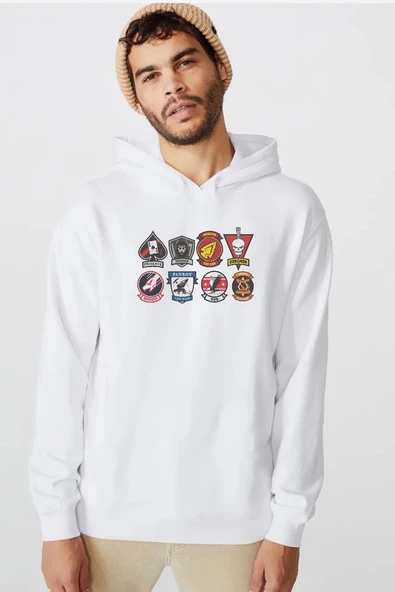 Top Gun Maverick Badge Layout Group Beyaz Erkek 3ip Kapşonlu  Sweatshirt ürün görseli 1
