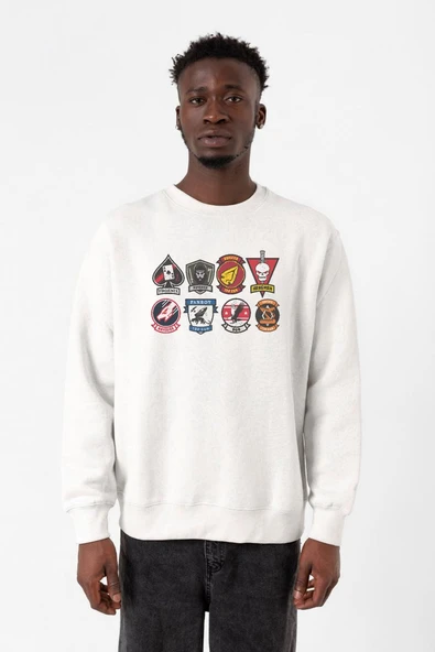 Top Gun Maverick Badge Layout Group Beyaz Erkek 2ip Sweatshirt ürün görseli 1