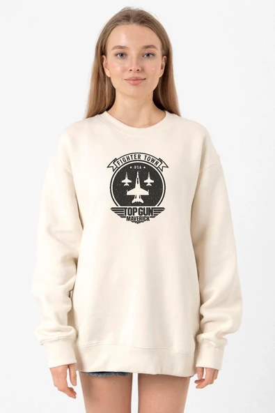 Top Gun Maverick Fighter Town Ekru Kadın 2ip Sweatshirt ürün görseli 1