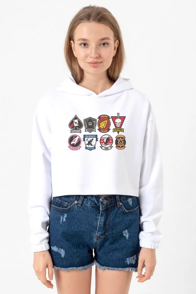 Top Gun Maverick Badge Layout Group Beyaz Optik Kadın Crop Kapşonlu ürün görseli 1