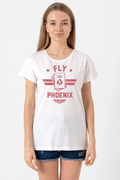 Top Gun Maverick Fly Like A Phoenix Beyaz Kadın Bisikletyaka Tshirt ürün görseli 1