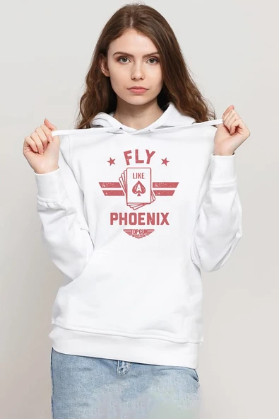 Top Gun Maverick Fly Like A Phoenix Beyaz Kadın 3ip Kapşonlu Sweatshirt ürün görseli 1