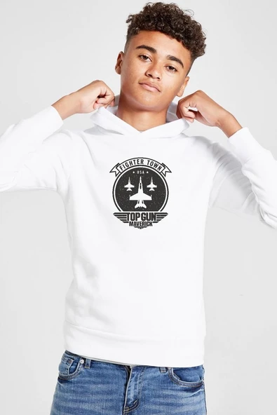 Top Gun Maverick Fighter Town Beyaz Çocuk 3ip Kapşonlu  Sweatshirt ürün görseli 1
