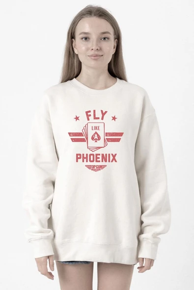 Top Gun Maverick Fly Like A Phoenix Beyaz Kadın 2ip Sweatshirt ürün görseli 1