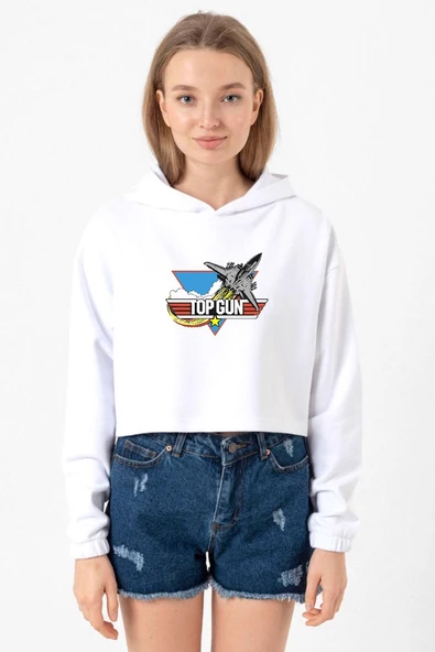 Top Gun Vintage Jet Stars Beyaz Optik Kadın Crop Kapşonlu ürün görseli 1