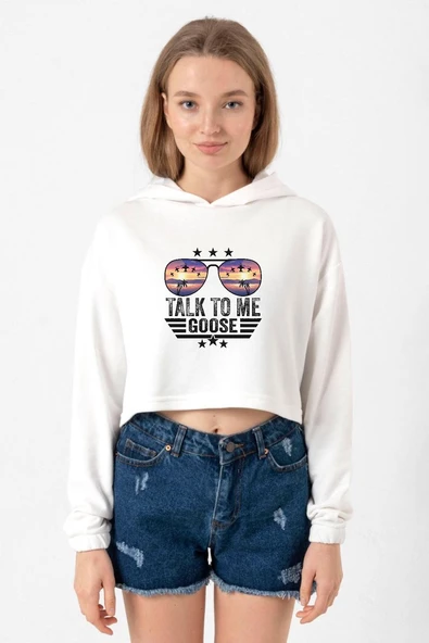 Top Gun Talk To Me Goose Ekru Kadın Crop Kapşonlu ürün görseli 1