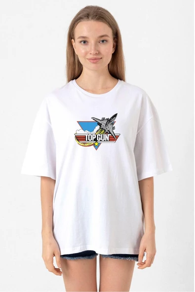 Top Gun Vintage Jet Stars Beyaz Kadın Oversize Tshirt ürün görseli 1