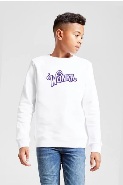 Willy Wonka Logo Beyaz Çocuk 2ip Sweatshirt ürün görseli 1