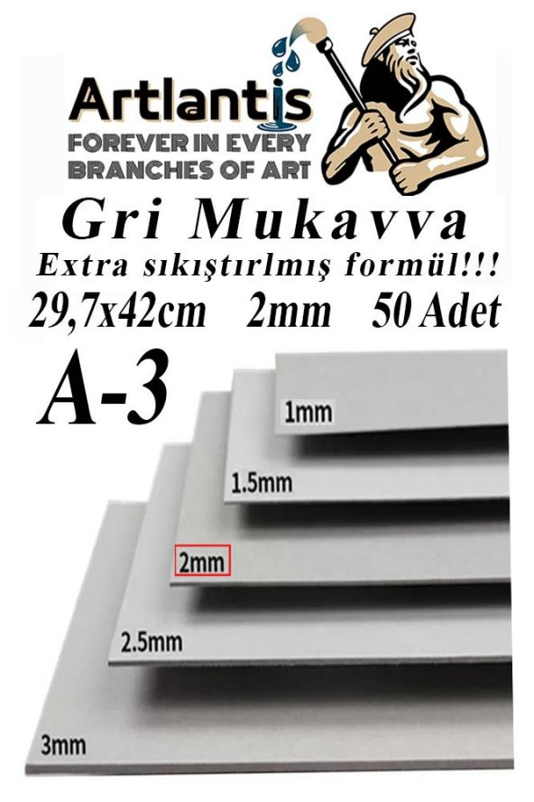 A3 Mukavva Gri 2 mm 50 Adet 1 Paket 29.7x42 cm A-3 Mukavva 2,0 mm Kalınlığında A-3 Mukavva ürün görseli 1