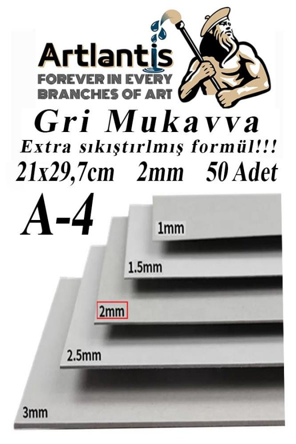 A4 Mukavva Gri 2 mm 50 Adet 1 Paket 21x29,7 cm A-4 Mukavva 2,0 mm Kalınlığında A-4 Mukavva ürün görseli 1