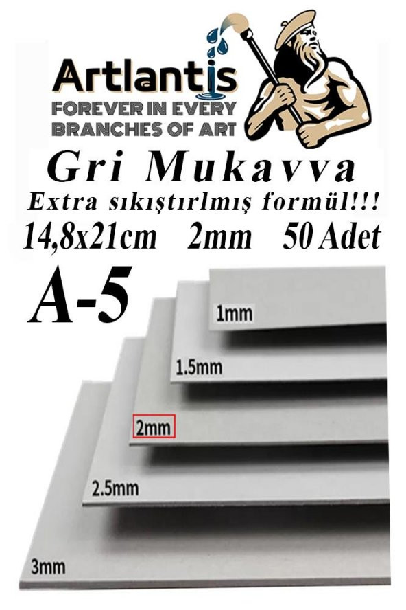A5 Mukavva Gri 2 mm 50 Adet 1 Paket 14,8x21 cm A-5 Mukavva 2,0 mm Kalınlığında A-4 Mukavva ürün görseli 1
