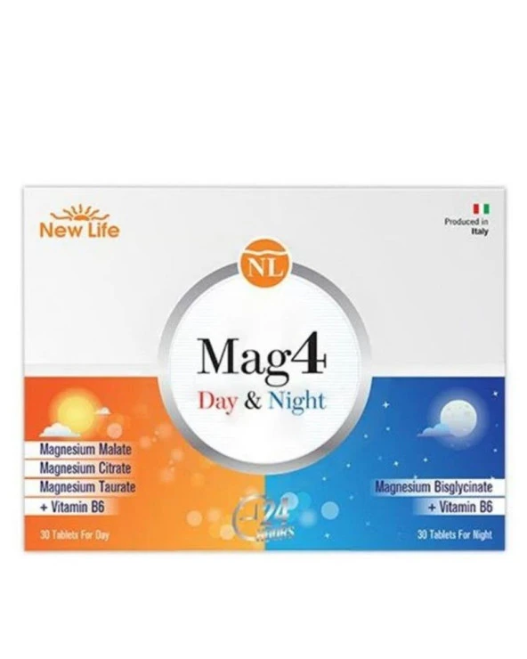 New Life-Mag 4 Day & Night Magnezyum Ve B6 Vitamini İçeren Takviye Edici Gıda 30+30 Tablet ürün görseli 1