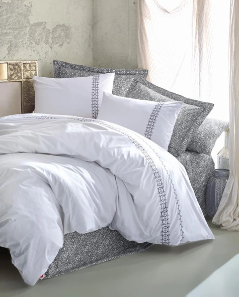 Cotton Box Majestic Seri Çift Kişilik Nevresim Takımı Paola Gri ürün görseli 1