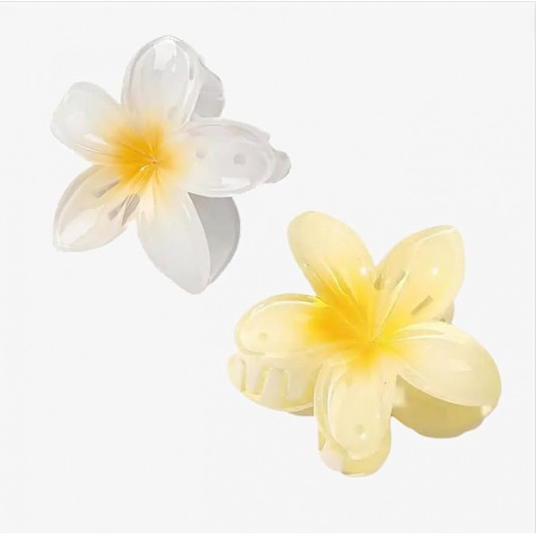 2'li Kadın Lotus Saç Tokası 8cm ( Beyaz - Sarı) ürün görseli 1