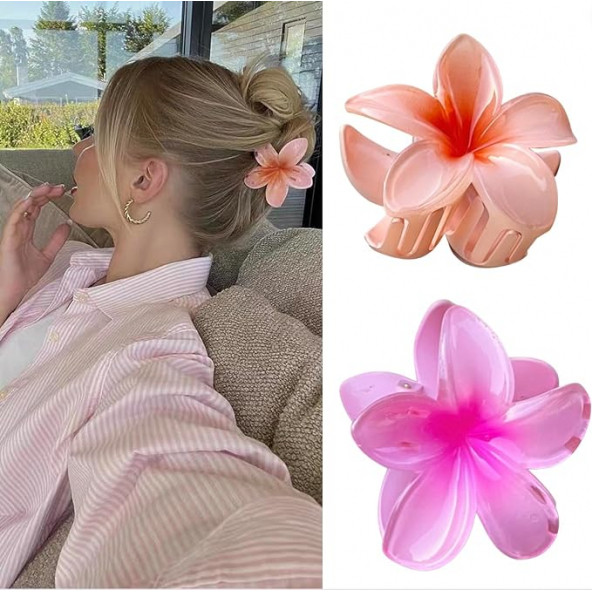 2'li Kadın Lotus Saç Tokası 8cm. ( Pembe - Somon) ürün görseli 1