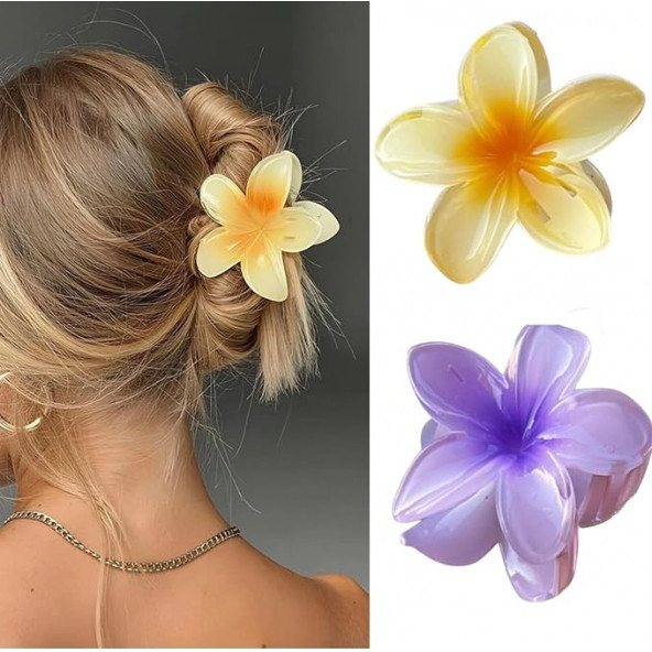 2'li Kadın Lotus Saç Tokası 8cm. (Sarı - Mor) ürün görseli 1
