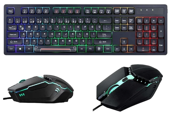 Concord Chocolate Style Işıklı Rgb Gaming Oyuncu Türkçe Klavye Mouse Seti ürün görseli 1