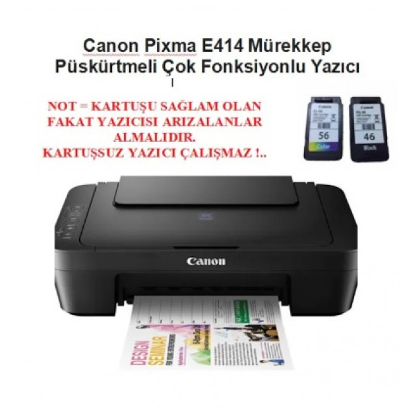 YAZICI KABLOSU HEDİYELİ !..Canon Pixma E414 Çok Fonksiyonlu Yazıcı-(SIFIR-Kartuşsuz) Mürekkep Püskürtmeli Yazıcı ürün görseli 1