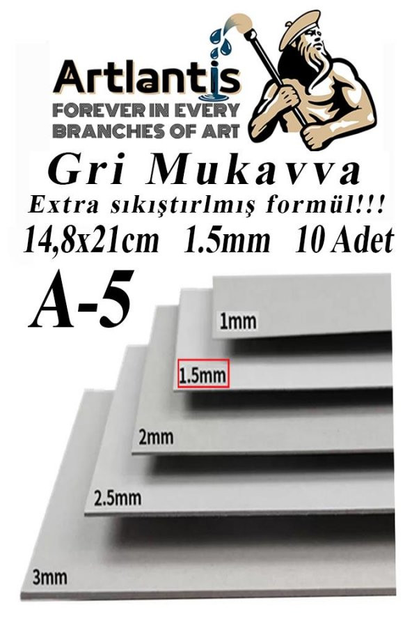 A5 Mukavva Gri 1.5 mm 10 Adet 1 Paket 14,8x21 cm A-5 Mukavva 1,5 mm Kalınlığında A-5 Mukavva ürün görseli 1