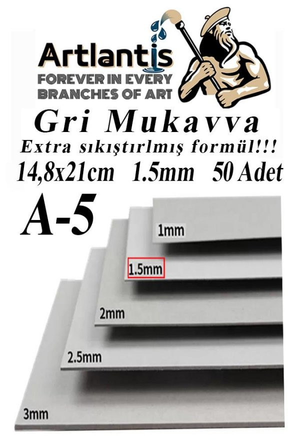 A5 Mukavva Gri 1.5 mm 50 Adet 1 Paket 14,8x21 cm A-5 Mukavva 1,5 mm Kalınlığında A-5 Mukavva ürün görseli 1