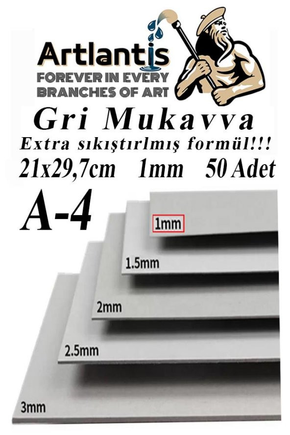 A4 Mukavva Gri 1.0mm 50 Adet 1 Paket 21x29,7 cm A-4 Mukavva 1,0 mm Kalınlığında A-4 Mukavva ürün görseli 1