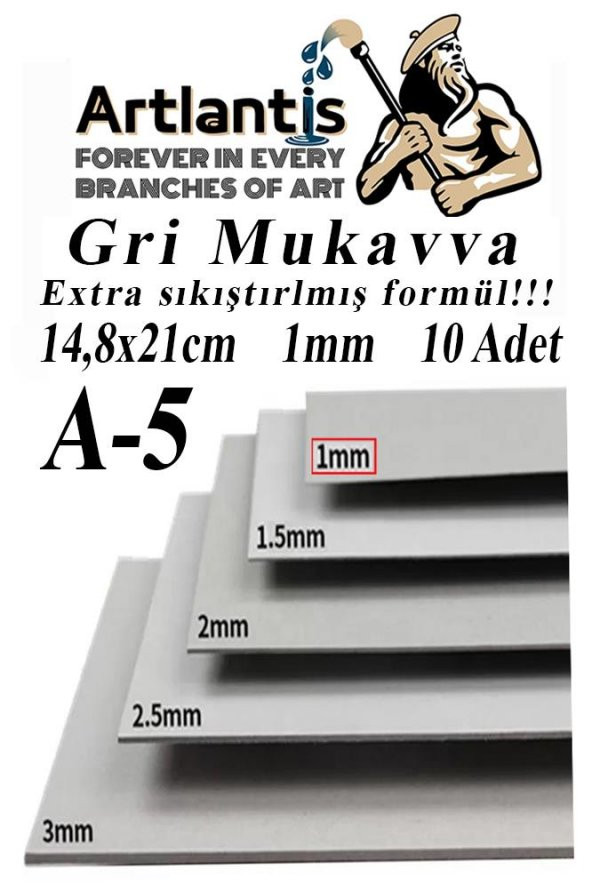 A5 Mukavva Gri 1.0mm 10 Adet 1 Paket 14,8x21 cm A-5 Mukavva 1,0 mm Kalınlığında A-5 Mukavva ürün görseli 1