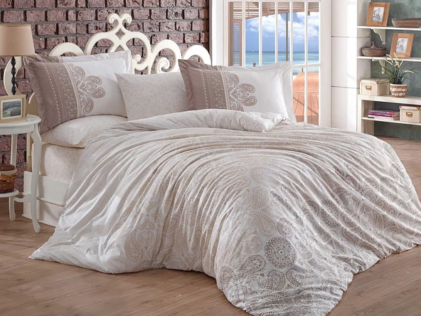Hobby Çift Kişilik Poplin Nevresim İrene Bej ürün görseli 1