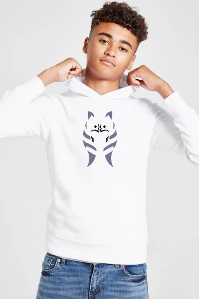 Ahsoka Tano Minimal Beyaz Çocuk 3ip Kapşonlu  Sweatshirt ürün görseli 1