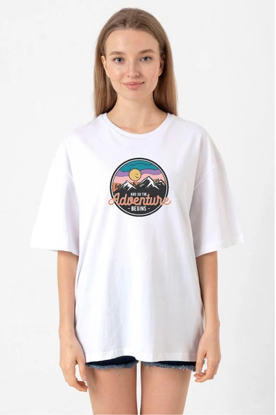 And So The Adventure Begins Beyaz Kadın Oversize Tshirt ürün görseli 1