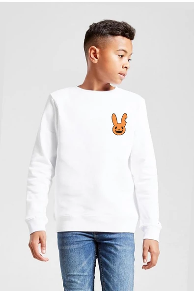 Bad Bunny Halloween Beyaz Çocuk 2ip Sweatshirt ürün görseli 1