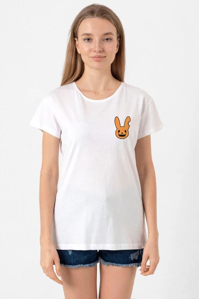 Bad Bunny Halloween Beyaz Kadın Bisikletyaka Tshirt ürün görseli 1