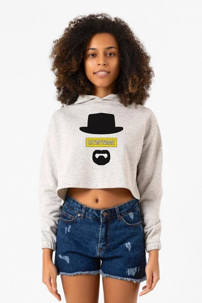 Breaking Bad Yellow Say My Name Head Beyaz Kırçıllı Kadın Crop Kapşonlu ürün görseli 1