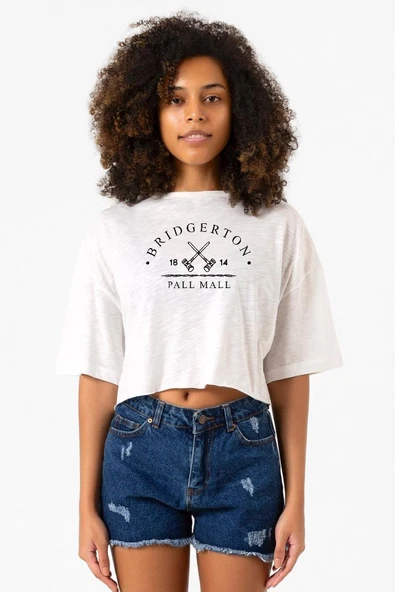 Bridgerton Pall Mall Logo Beyaz Kırçıllı Kadın Crop Tshirt ürün görseli 1