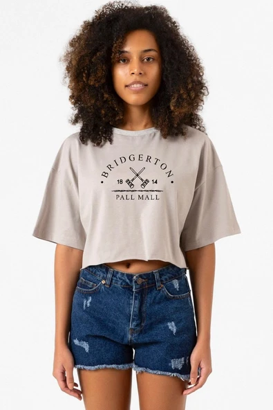 Bridgerton Pall Mall Logo Taş Rengi Kadın Crop Kapşonlu ürün görseli 1