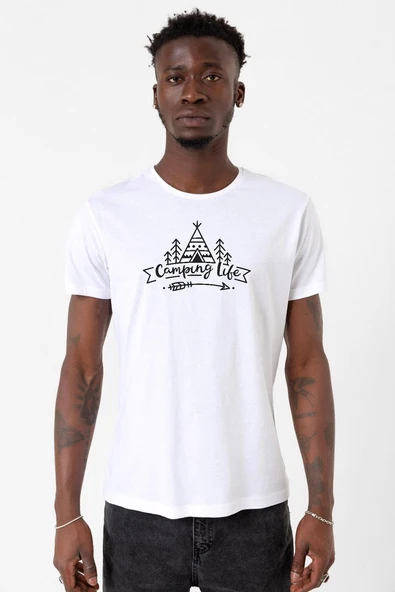 Camping Life Beyaz Erkek Bisikletyaka Tshirt ürün görseli 1