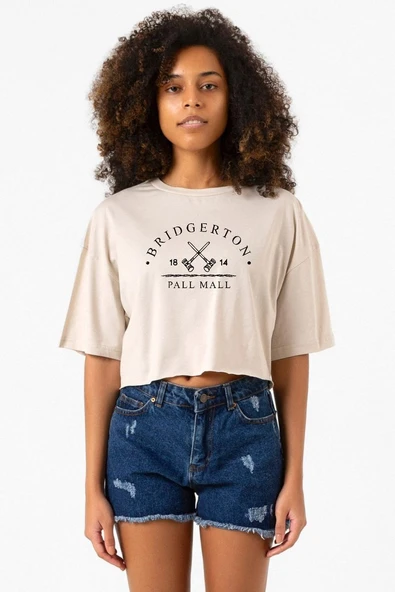 Bridgerton Pall Mall Logo Bej Kadın Crop Tshirt ürün görseli 1
