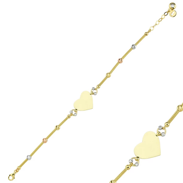Kalp'li Plaka Altın Bileklik 14K Gold Dorikalı İsim Yazılır ürün görseli 1