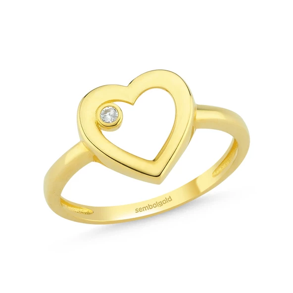 Kalp'li Altın Yüzük Tektaş ile 14K Gold ürün görseli 1