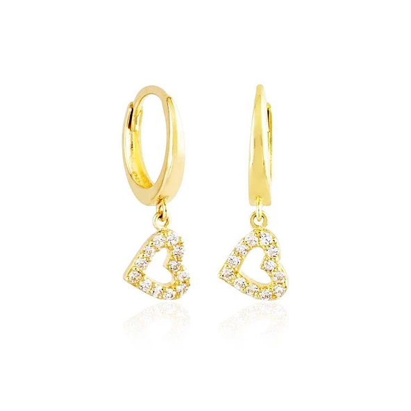 Sallantılı Altın Kalp Küpe 14K Gold ürün görseli 1