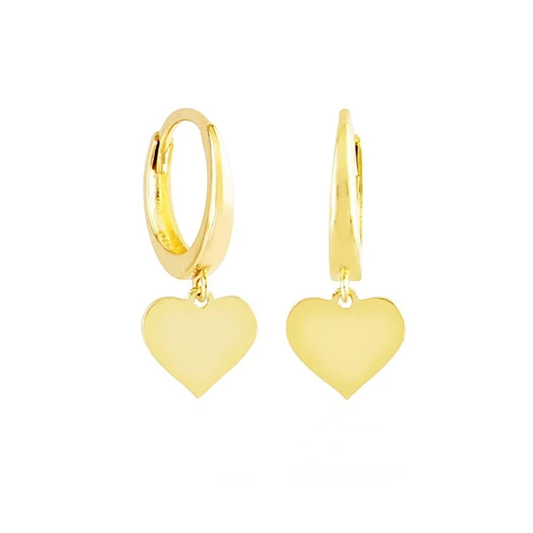 Sallantılı Altın Kalp Küpe 14K Gold Taşsız ürün görseli 1