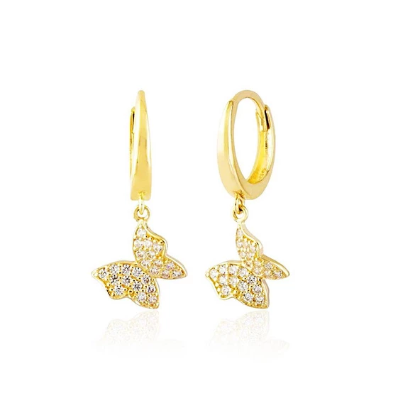 Kelebek Altın Sallantılı Küpe 14K Gold Taşlı ürün görseli 1